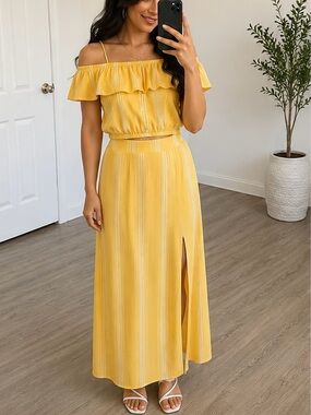 No Boundaries Bright Yellow Crop Top Skirt Set